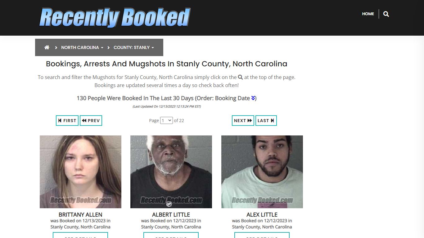 Bookings, Arrests and Mugshots in Stanly County, North Carolina