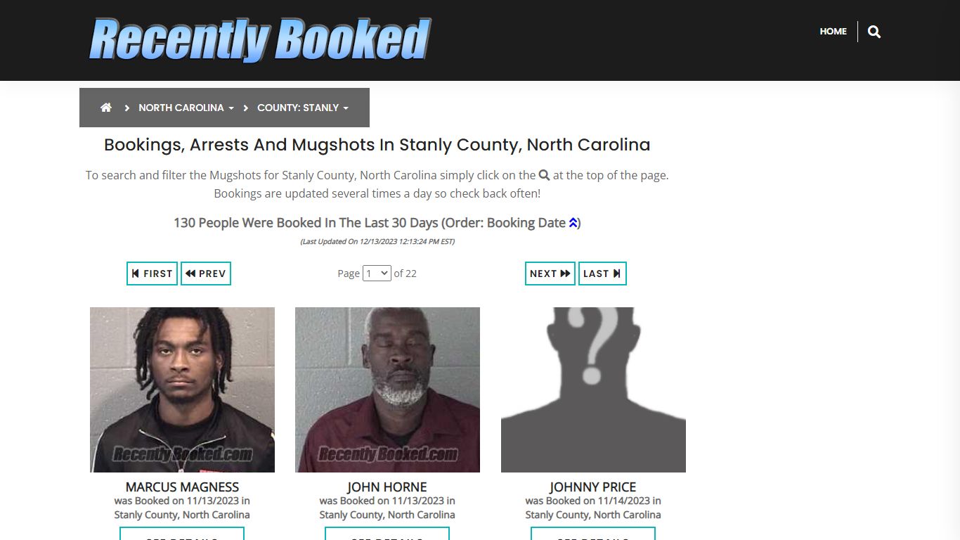 Bookings, Arrests and Mugshots in Stanly County, North Carolina